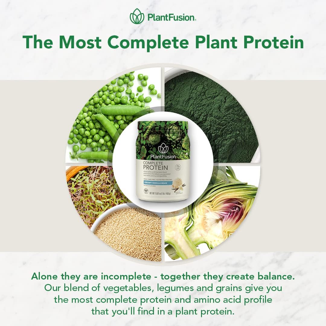 PlantFusion Complete Vegan Protein — Plant-Based Protein Powder with BCAAs, Digestive Enzymes & Pea Protein, Keto-Friendly, Gluten-Free, Soy-Free, Non-Dairy, No Sugar, Non-GMO (Vanilla Bean, 2 lb)