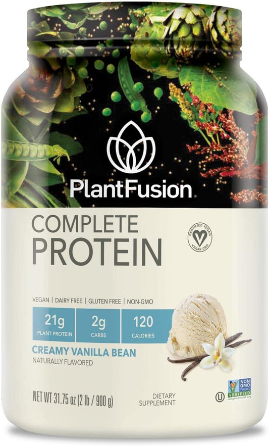PlantFusion Complete Vegan Protein — Plant-Based Protein Powder with BCAAs, Digestive Enzymes & Pea Protein, Keto-Friendly, Gluten-Free, Soy-Free, Non-Dairy, No Sugar, Non-GMO (Vanilla Bean, 2 lb)