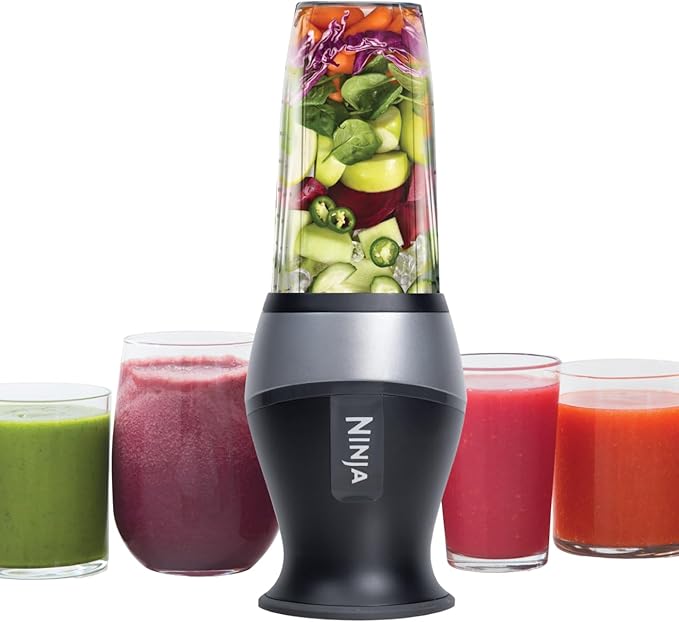 Ninja Fit Compact Personal Blender — 700W Portable Smoothie & Shake Maker with Two 16oz Cups and Spout Lids (Black, QB3001SS)