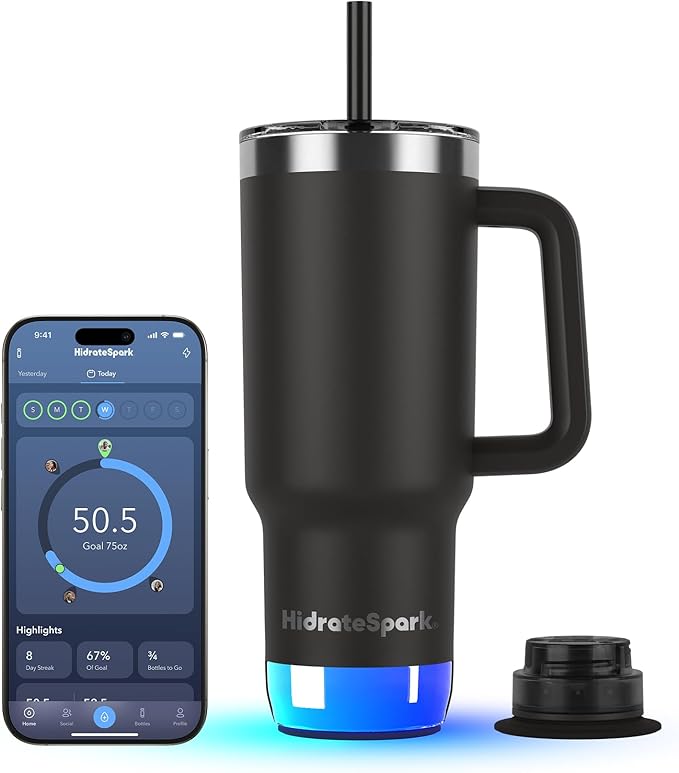 Hidrate Spark PRO 2 Smart Tumbler — 30oz Insulated Stainless Steel with Bluetooth Tracking, Drink Reminders, Glow & Beep Alerts, Straw Lid, BPA-Free (Black, Apple Find My Compatible)
