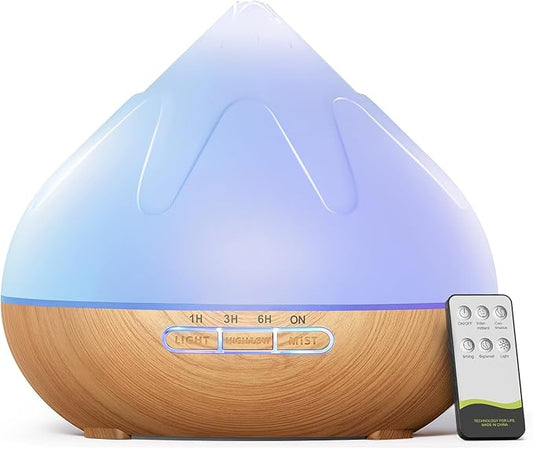 Essential Oil Diffuser 500ML — Aroma Humidifier with 14-Color LED Night Light for Home, Office, Yoga, and Relaxation (Brown)