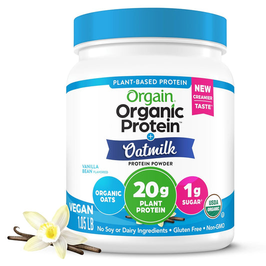 Orgain Organic Vegan Protein + Oat Milk — Vanilla Bean Plant-Based Protein Powder, Gluten-Free, Dairy-Free, Soy-Free, Low Sugar, Non-GMO, Kosher (1.05 lb)
