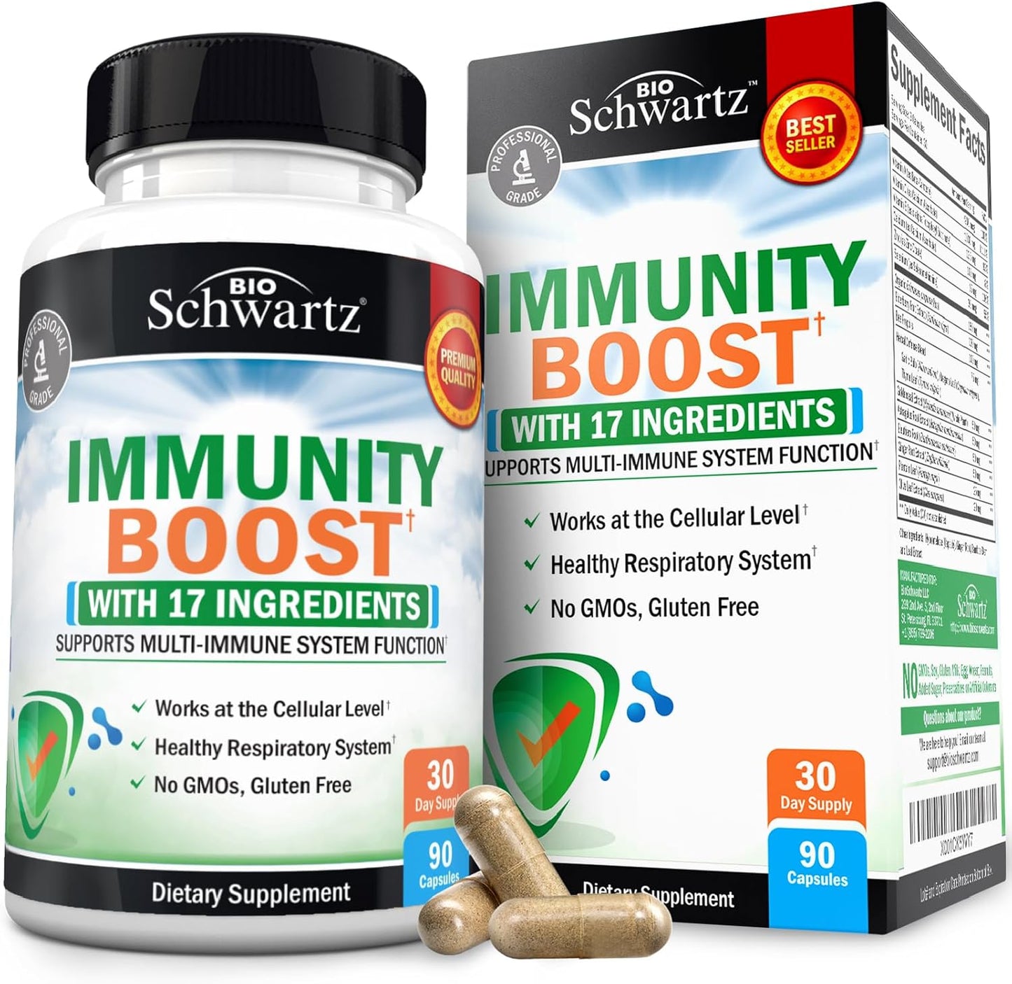 BioSchwartz Immune Defense Complex — Vitamin C, Zinc, Elderberry & Ginger with Bee Propolis and Beta Carotene (90 Capsules)