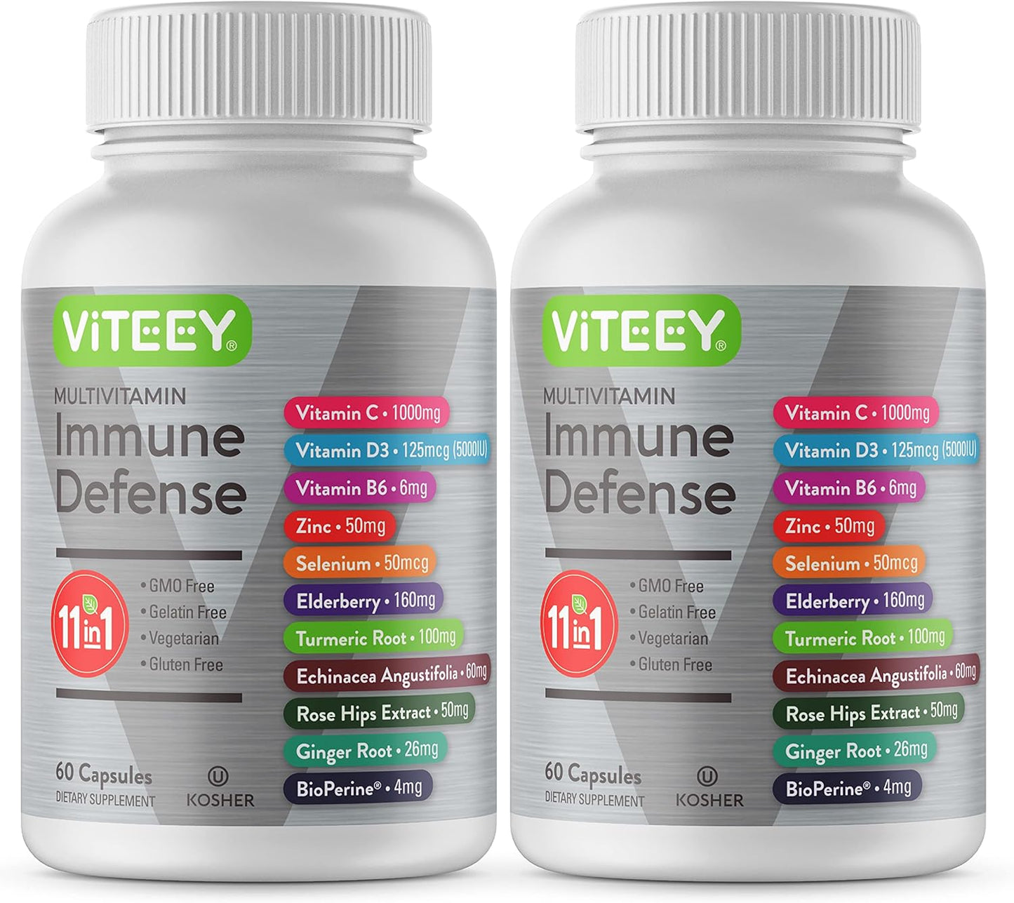 VITEEY Immune Boost 11-in-1 — Advanced Immune Defense with Vitamin D3, B6, Echinacea, Turmeric, Rose Hips, Selenium, BioPerine, Ginger, Elderberry, Vitamin C & Zinc (120 Capsules)
