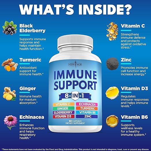 NEW AGE Immune Shield 8-in-1 — Advanced Daily Defense with Echinacea, Elderberry & Vitamin C (120 Capsules, 2-Pack)