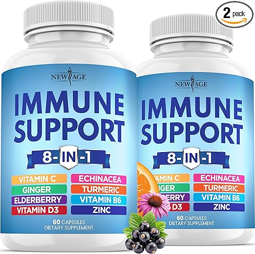 NEW AGE Immune Shield 8-in-1 — Advanced Daily Defense with Echinacea, Elderberry & Vitamin C (120 Capsules, 2-Pack)