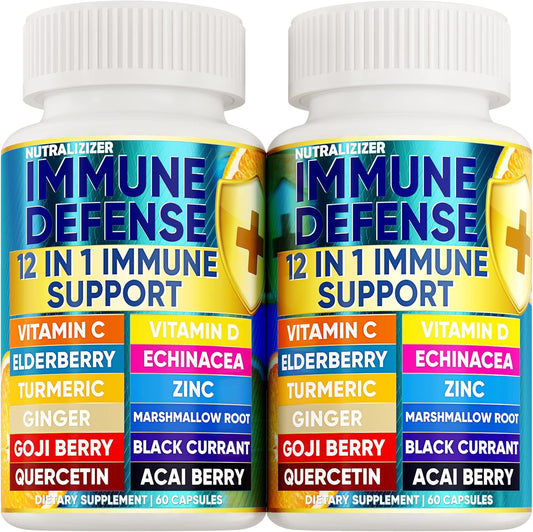 Luxe Choice Immune Defense 12-in-1 — Advanced Immune Support with Vitamin D3, Vitamin C, Zinc, Echinacea, Elderberry & Ginger (120 Capsules)
